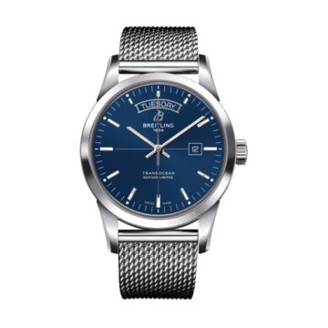 Breitling Transocean Day & Date Stainless Steel / Blue / Milanese