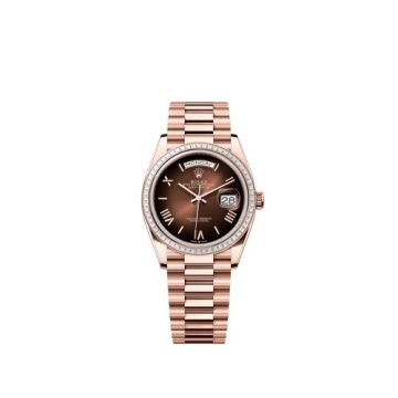 Rolex Day-Date 36 Everose Gold - Baguette / Brown Ombré - Roman / President