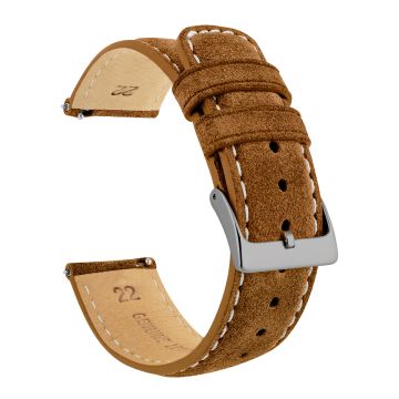 Cognac Brown Italian Suede Beige Stitching Watch Band - 16mm