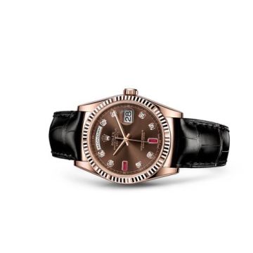 Rolex Day-Date 36 Everose / Strap / Chocolate Diamonds Rubies