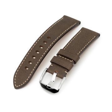 Dark Brown Italian Leather Strap with Beige Stitching for Panerai - 26mm
