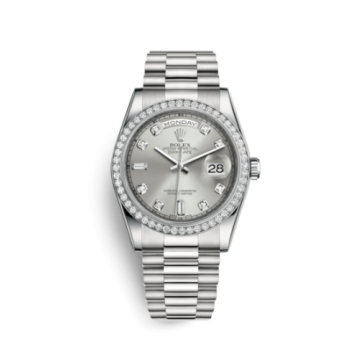 Rolex Day-Date 36 Platinum Diamonds / President / Silver Diamonds