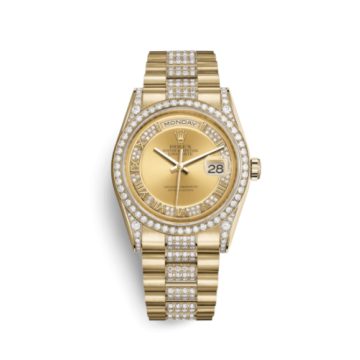 Rolex Day-Date 36 Yellow Gold Diamonds / President Diamonds / Champagne Roman