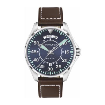 Hamilton Khaki Pilot Day Date Auto 42 Stainless Steel / Blue / Strap