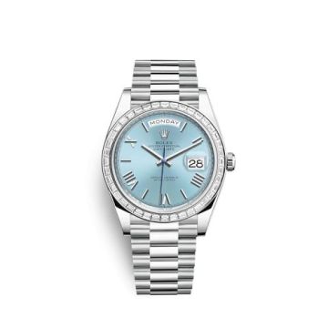 Rolex Day-Date 40 Platinum - Baguette / Ice Blue - Roman