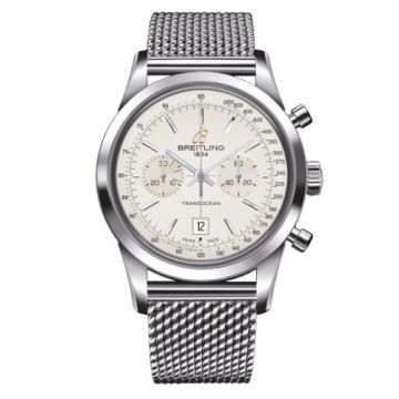 Breitling Transocean Chronograph 38 Silver / Milanese