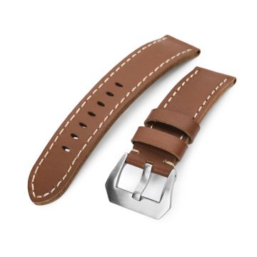 Chestnut Brown Straight Leather Watch Band, Brushed Buckle - 30mm
