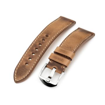 Pam Collection, Vintage Brown Horween Chromexcel Leather Watch Strap for Panerai, Beige Stitching - 26mm