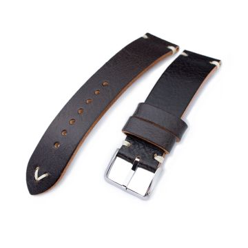 20mm, 21mm, 22mm MiLTAT Dark Brown Genuine Calf Leather Watch Strap, Beige Stitching, Polished Buckle - 21mm