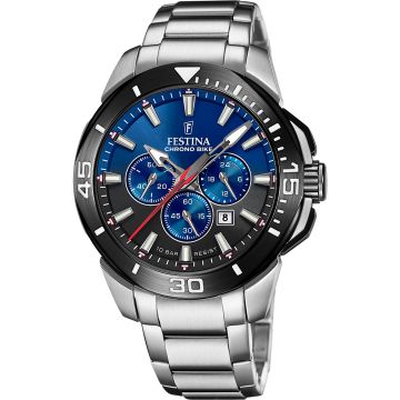 Festina Chrono Bike 47mm stainless steel Silvery / Blue & Black