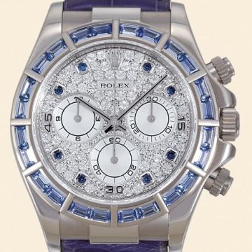 Rolex Daytona White Gold  Blue Sapphire Strap Paved
