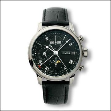 Limes Pharo Chrono - Black / roman / black leather strap