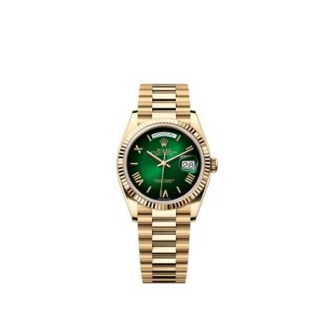Rolex Day-Date 36 Yellow Gold - Fluted / Green Ombré - Roman / President