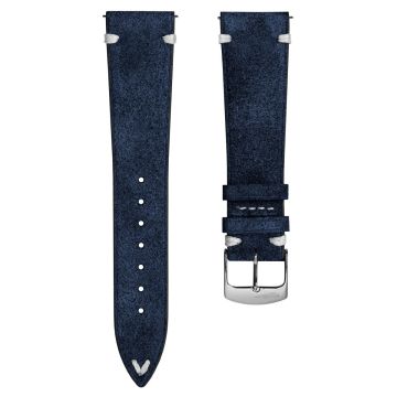 Overton Conceria Opera Suede V-Stitch Watch Strap - Midnight Blue - 22mm
