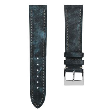 Rochefort Flat Patina Calf Leather Watch Strap - Blue Jeans - 24mm