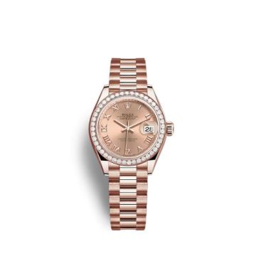 Rolex Lady-Datejust 28 Rose Gold / Diamond / Rose - Roman / President