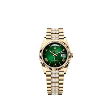 Rolex Day-Date 36 Yellow Gold / Fluted / Green Ombré - Roman / President - Diamond