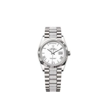 Rolex Day-Date 36 White Gold - Fluted / White - Roman / President - Diamond