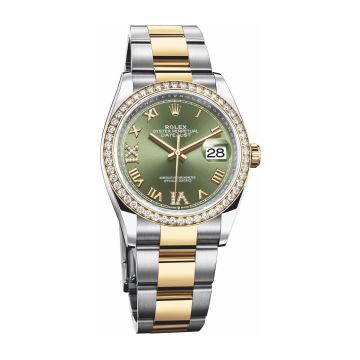 Rolex Datejust 36 Stainless Steel / Yellow Gold / Diamond / Olive Green Roman Diamond / Oyster