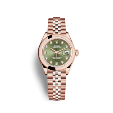 Rolex Lady-Datejust 28 Everose Domed / Jubilee /  Olive Green Diamond