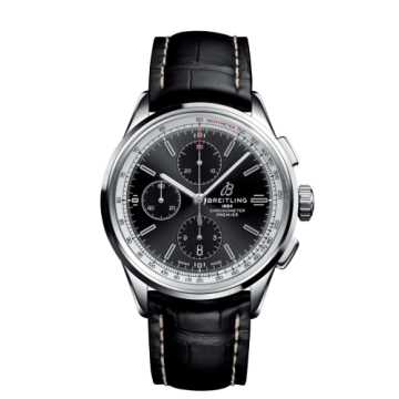 Breitling Premier Chronograph 42 Stainless Steel / Black / Croco Black / Folding