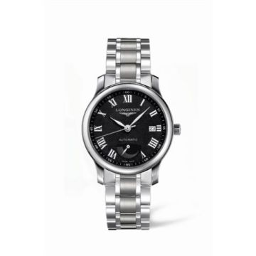 Longines Master Collection 38.5mm Power Reserve Stainless Steel / Black-Roman / Bracelet