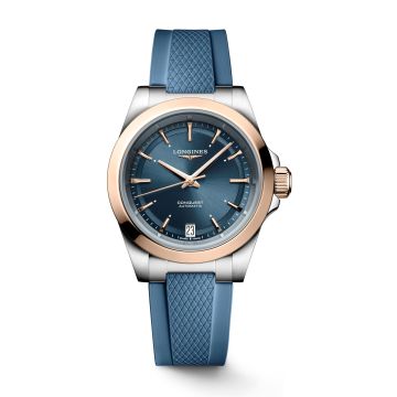 Longines Conquest 34 Stainless Steel - Pink Gold / Blue / Rubber