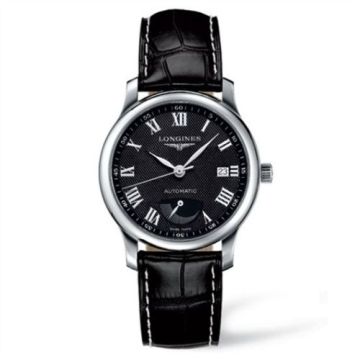 Longines Master Collection 38.5mm Power Reserve Stainless Steel / Black-Arabic / Alligator
