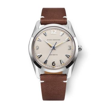 Nivada Grenchen Antarctic 35 Eggshell - Beige Luminova / Stainless Steel / Brown - White