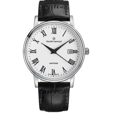 Claude Bernard Classic Gents Date Silver & White / Black 42mm