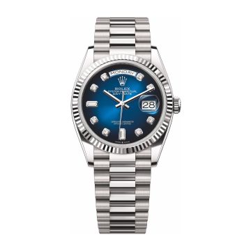 Rolex Day-Date 36 White Gold / Fluted / Blue Ombré - Diamond / President