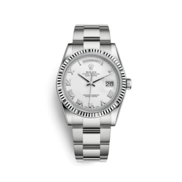Rolex Day-Date 36 White Gold Fluted / Oyster / White Roman