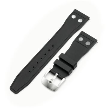 Quick Release Black Rivet Pilot FKM rubber watch strap, 20mm or 22mm - 22mm