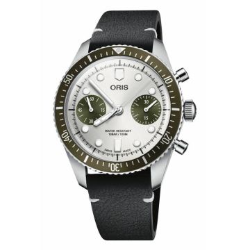 Oris Divers Sixty-Five 40 Chronograph Stainless Steel / Silver - Green / Strap