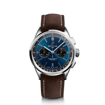 Breitling Premier B01 Chronograph 42 Stainless Steel / Blue / Brown Nubuck / Pin