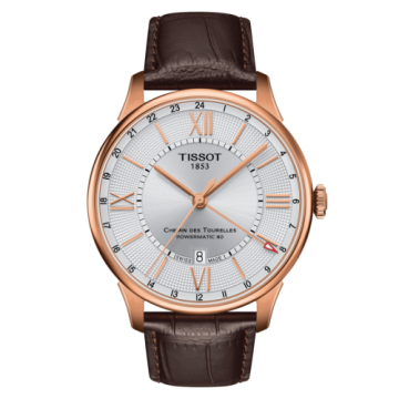 Tissot Chemin Des Tourelles Powermatic 80 GMT 42 Rose Gold PVD / Silver / Strap