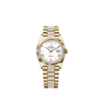 Rolex Day-Date 36 Yellow Gold / Fluted / White - Roman / President - Diamond