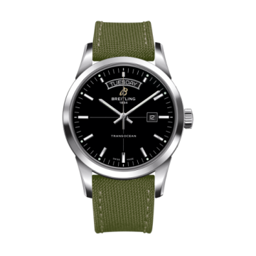 Breitling Transocean Day & Date Stainless Steel / Black / Military / Pin