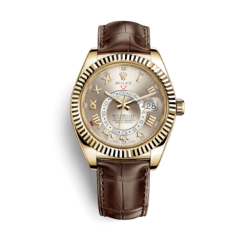 Rolex Sky-Dweller Yellow Gold / Silver Roman / Alligator