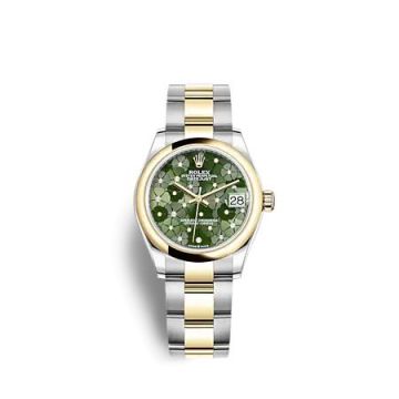 Rolex Datejust 31 Stainless Steel / Yellow Gold / Domed / Olive - Floral / Oyster