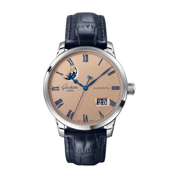Glashütte Original Senator Excellence Panorama Date Moonphase Stainless Steel / Frosted Copper / Alligator - Folding