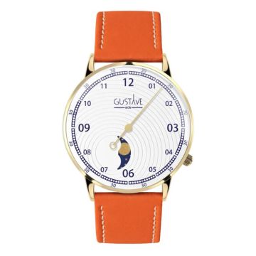 Gustave & Cie 12H Georges Or & Blanc Cuir Orange Clémentine Surpiqué 36mm