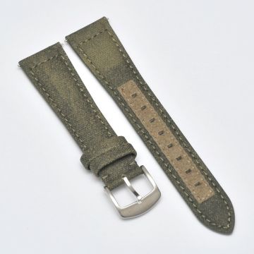 Recycled Waxed Canvas Army Green Watch Strap - 20mm