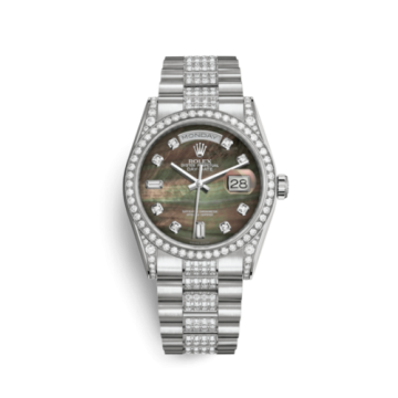 Rolex Day-Date 36 White Gold Diamonds / President Diamond / Black MOP