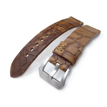 MiLTAT Zizz Collection 22mm Cracked Croco Middle Brown Watch Strap, Brown Stitching - 30mm