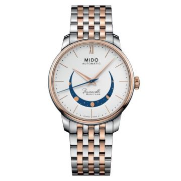 Mido Baroncelli Heritage Smiling Moon 39 Stainless Steel - Rose Gold / White