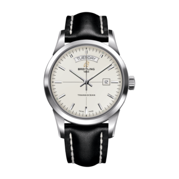 Breitling Transocean Day & Date Stainless Steel / Silver / Calf / Folding