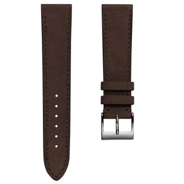 Mozet Flat Nubuck Handmade Leather Watch Strap - Chocolate Brown - 17mm
