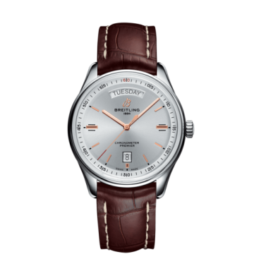 Breitling Premier Automatic Day & Date 40 Stainless Steel / Silver / Croco Brown / Tang