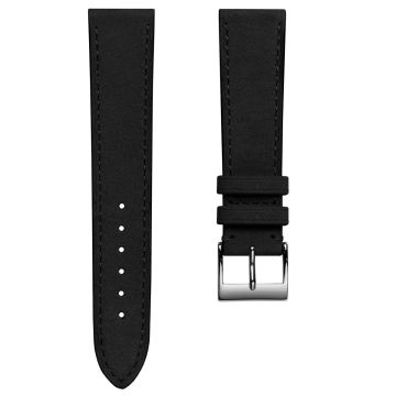 Mozet Flat Nubuck Handmade Leather Watch Strap - Black - 17mm
